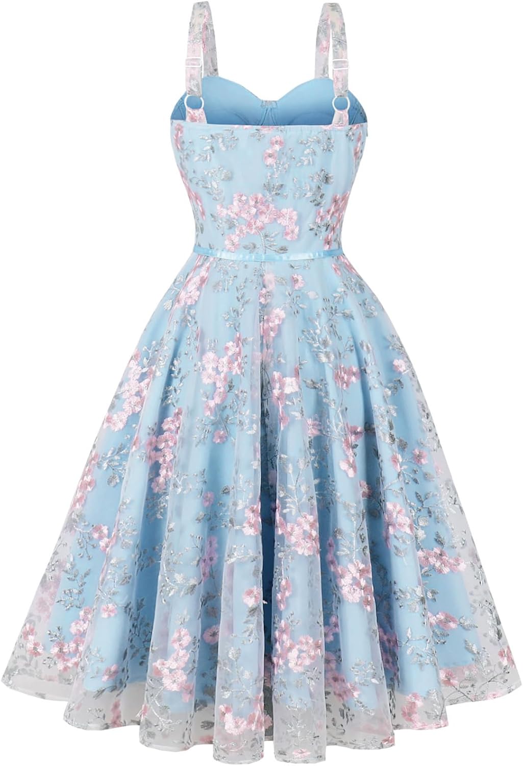 IWEMEK Women Spaghetti Strap Floral Lace Bridesmaid Cocktail Party Dress Cold Shoulder Ruffle Sleeve Wedding Guest Prom Dress - Image 4