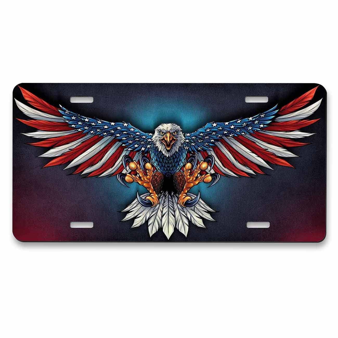 PehedeFront License Plate Flying Eagle with Wings The Color of The American Flag Aluminum Metal 6X12 Inch