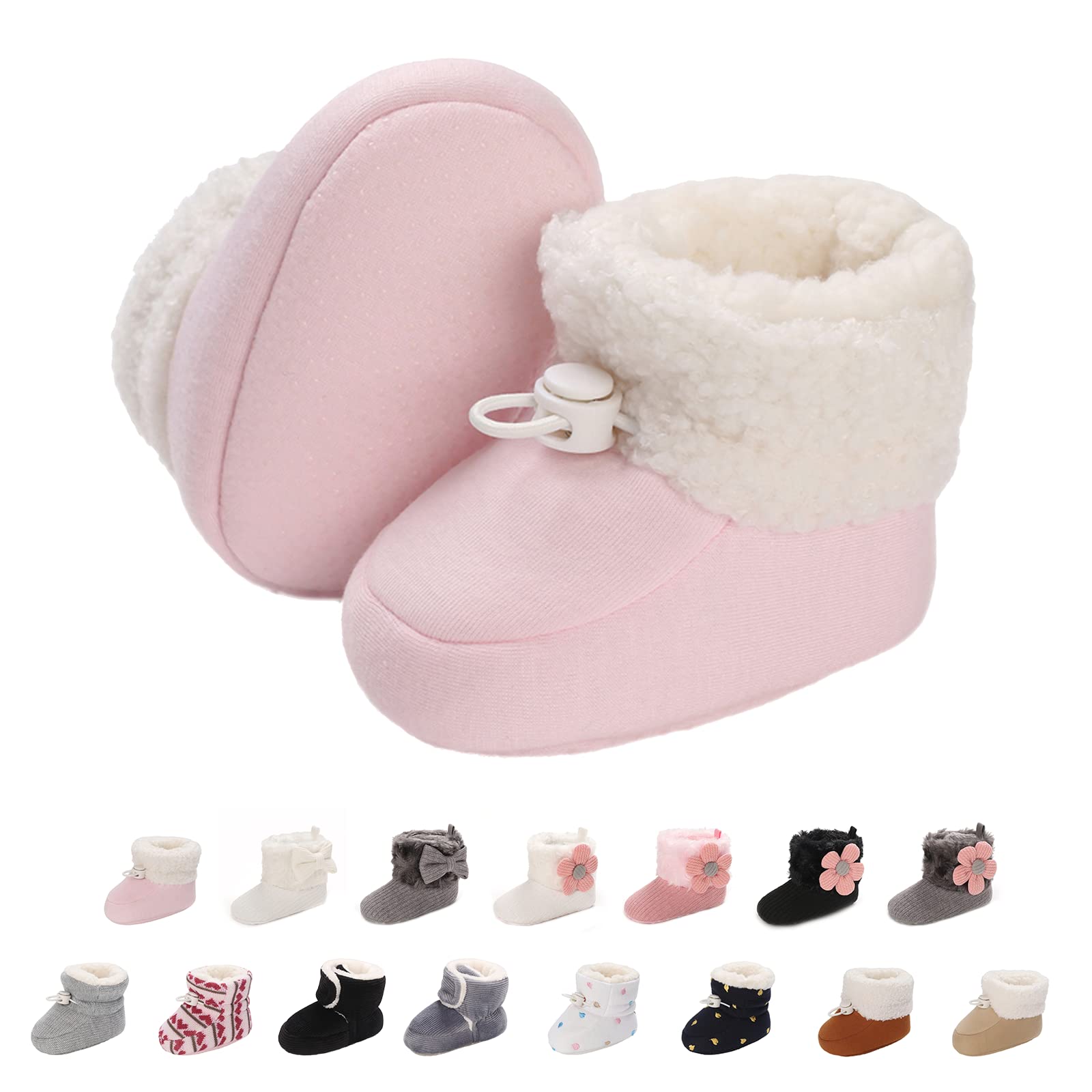 Baby Winter Warm Fleece Bootie, Newborn Non-Slip Soft Sole Winter Shoes Sock Shoes Cute Adjustable Crawling Shoes Prewalker Boots for Girls Boys Toddler 0-18 Months — view 14