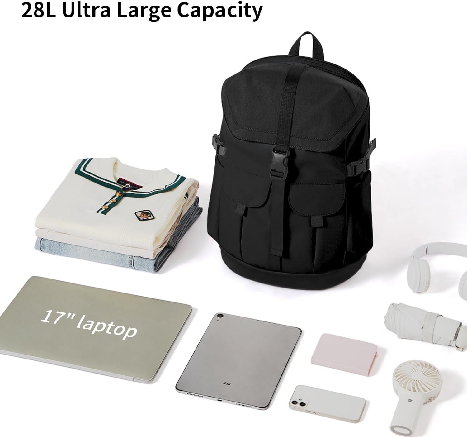 aji Travel Laptop Backpack for Men Women, Large School BackpackFit 17 Inch Laptop, Carry on Backpack for Airplanes, Water Resistant & Comfortable College Computer Backpack(Obsidian Black) - Image 6