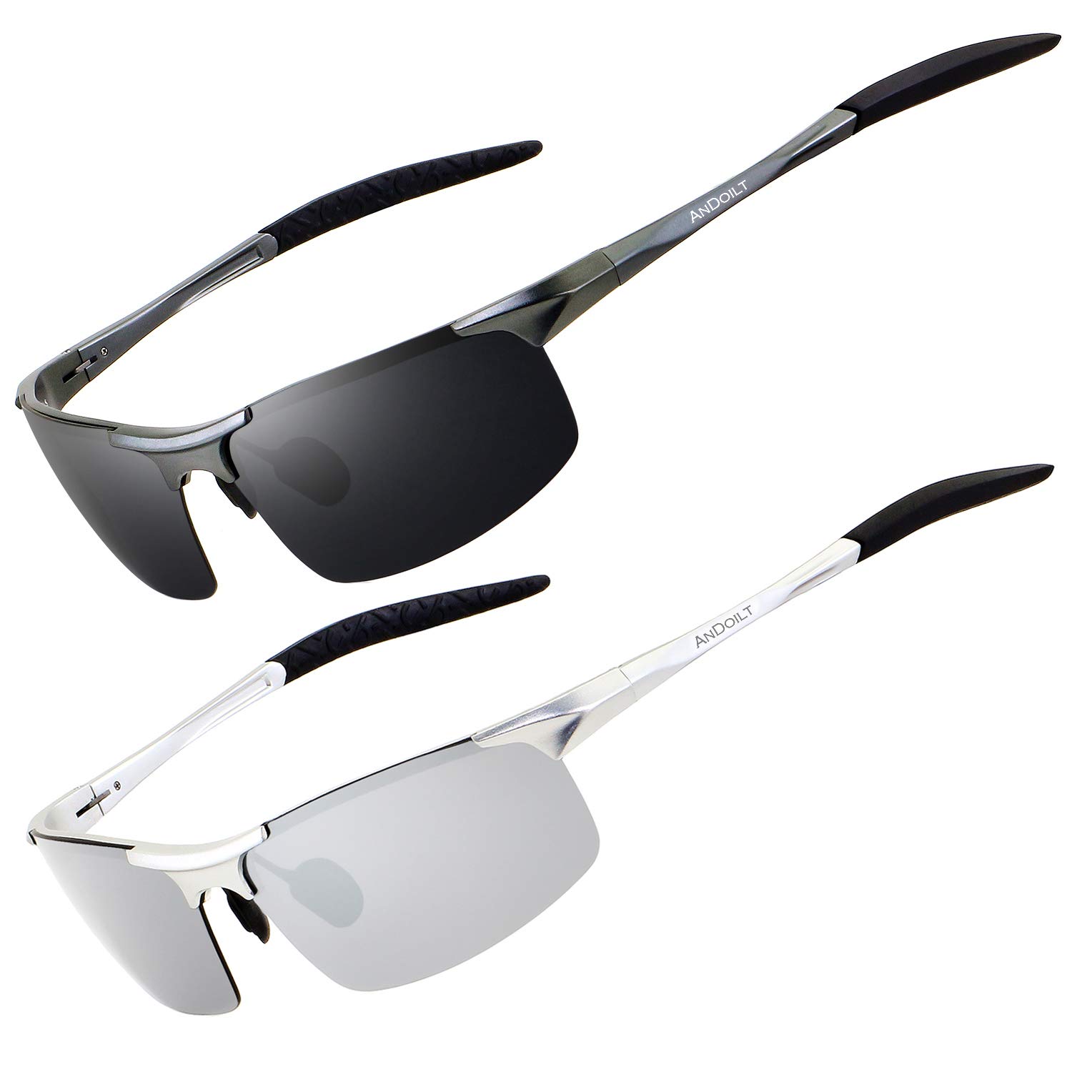 ANDOILT Men's Polarized Sports Sunglasses, Aluminum-Magnesium Frame | TAC polarized Shades UV400 lenses, lightweight 25g, for driving, fishing, cycling, running, other outdoor activities