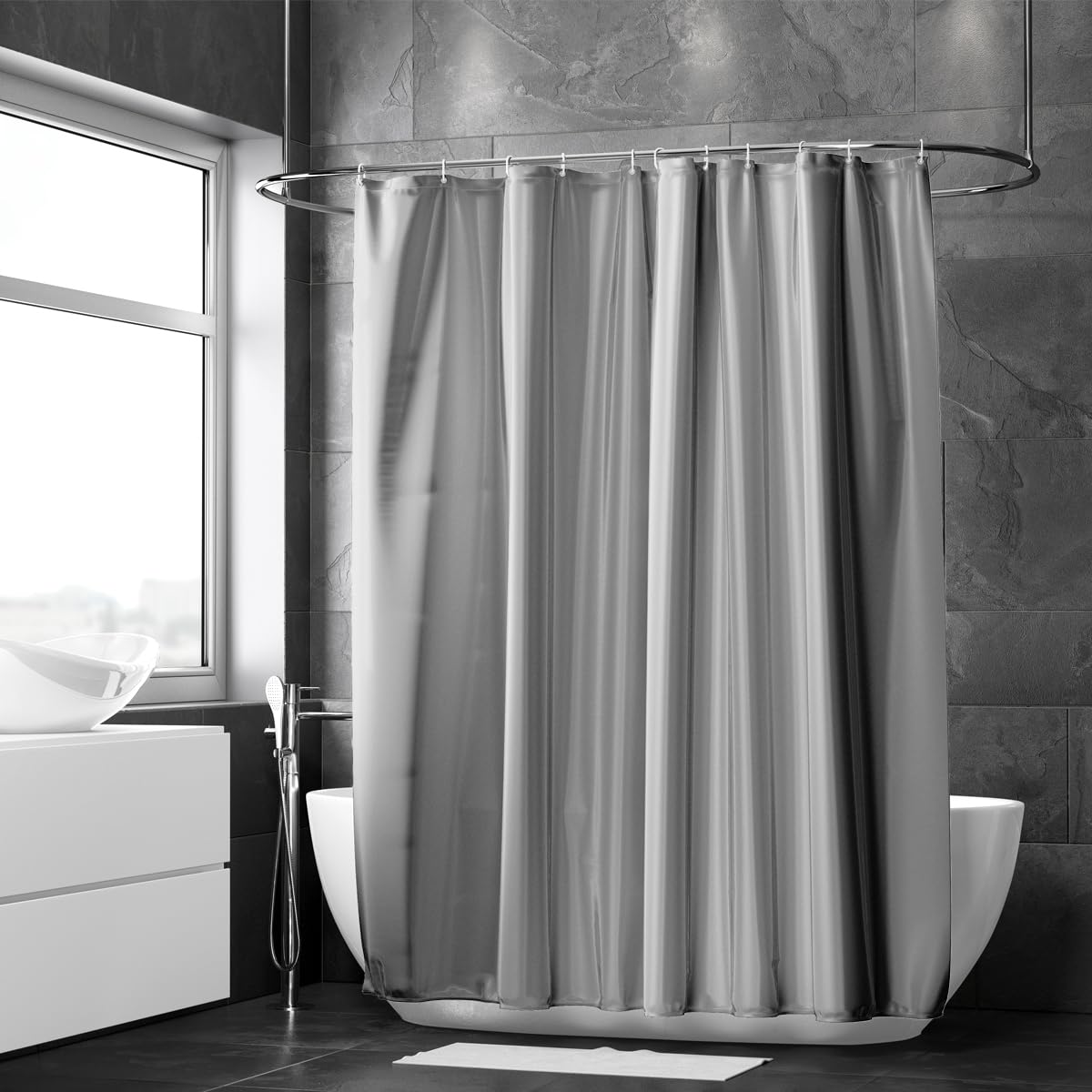 Loti Living Shower Curtain 180 x 200 cm - Grey - Anti Mold - Waterproof Polyester - Includes Rings