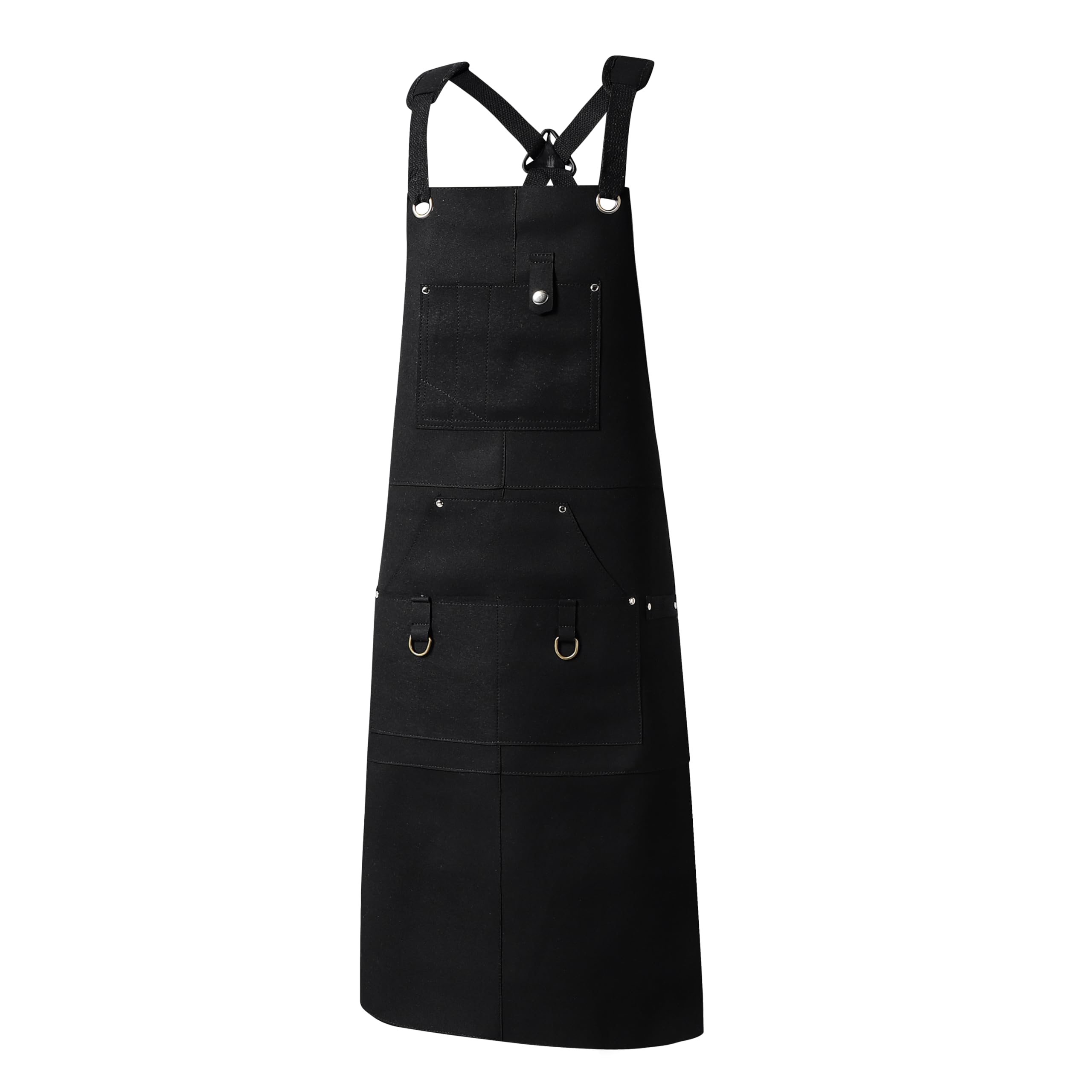 Delantal de herramientas de cuero ignífugo e impermeable con 6 bolsillos para trabajos de madera resistentes al aire libre, parrilla, Negro -, talla única