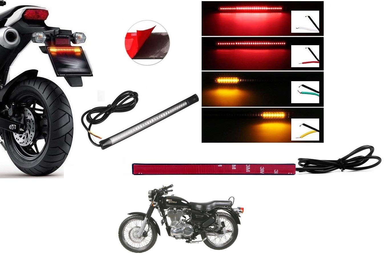 Kozdiko 48 SMD Flexible Led Strip Tail Light Bike Brake Light with Red and Yellow Color Turn Indicator Signals Light for Royal Enfield Bullet Electra Twinsparke-image-27
