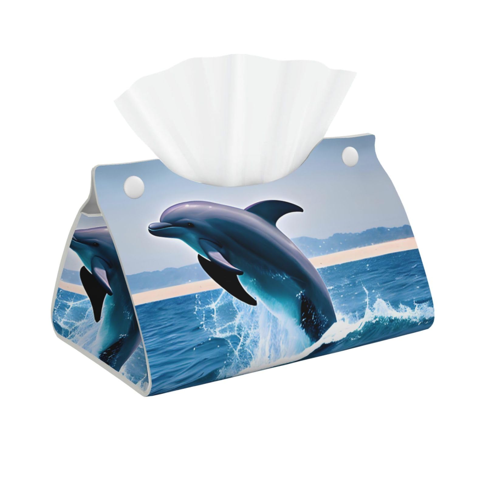 Jumping up dolphins Long Leather Tissue Box Cover-Waterproof PU Leather Tissue Holder for Bathroom, Decorative Rectangular Tissue Case