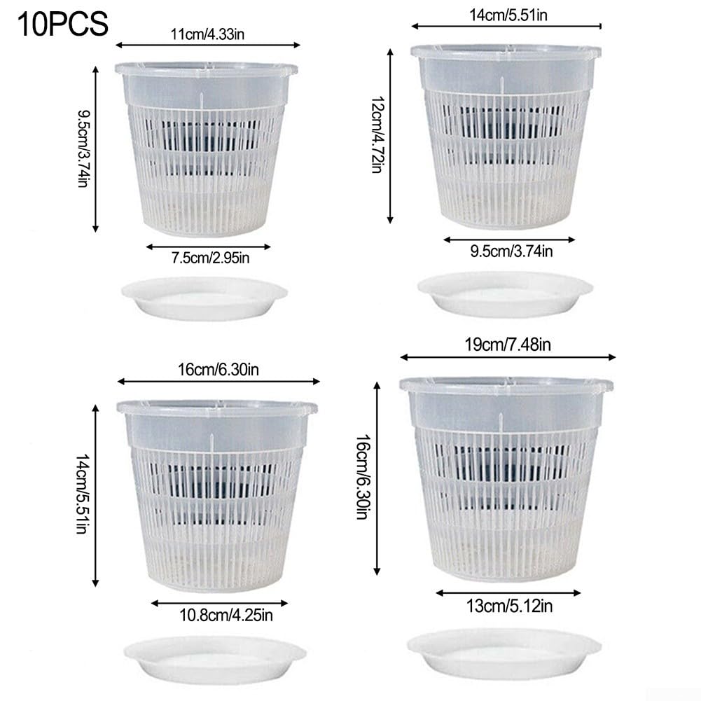 Lot de 10 pots à orchidée transparents avec bases en plastique ABS ventilés avec trous de drainage pour la croissance des racines, conteneurs transparents pour plantes grasses, cactus (190 mm)