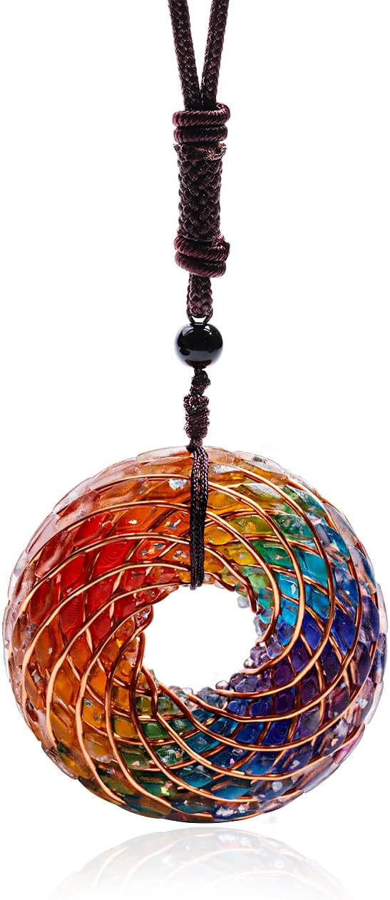 Opal Rodin Coil Pendant Necklace for Meditation, Sacred Geometry Jewelry, Energy Amplifier & Chakra Balancing, Adjustable Chain for Women & Men, 1.93x0.7 Inch Pendant