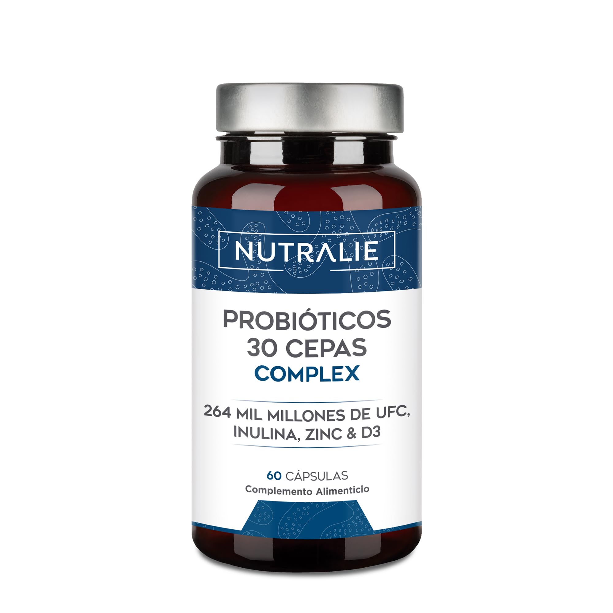 Probioticos y Prebioticos Intestinales 30 Cepas - 264 Mil Millones de UFC por Dosis - Biprotics 30 Cepas Complex 60 Cápsulas Nutralie