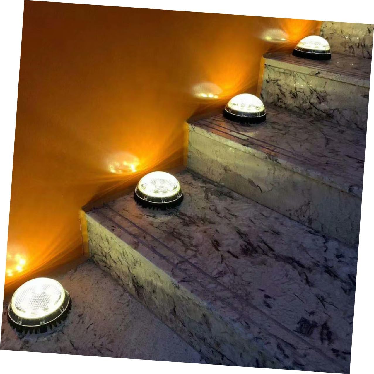 KICHOUSE 4pcs Warm Light LED Solar Ground Lights for Outdoor Garden Lawn Landscape, Solar-Powered In-ground Disc Lamps for Patio Pathway Lighting