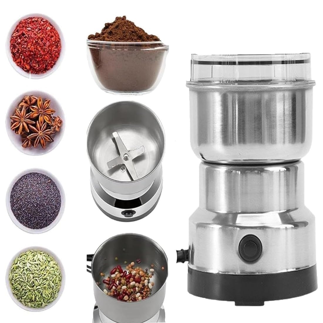 Electric Nut Grinder, Peanut Butter Machine, 4 Stainless Steel Blades, 150W, 14500RPM, Multifunction for Coffee Beans, Nuts, Cereals and Spices-image-2
