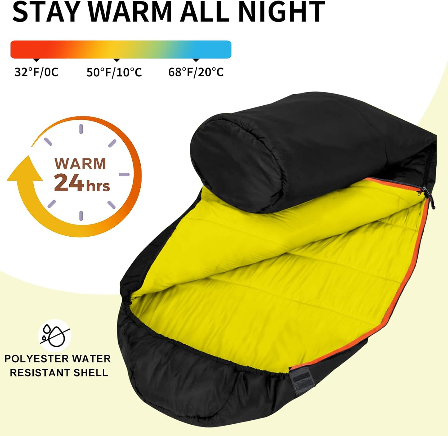 KAMPKEEPER Mummy Sleeping Bag, Cold Weather Camping Sleeping Bag, 32℉ 3-4 Seasons Adults Sleeping Bag, Non-Snag Zipper with Adjustable Hood for Backpacking, Hiking