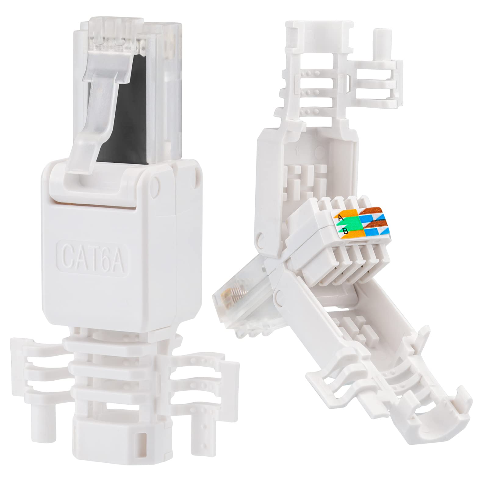 100 connettori di rete RJ45 Cat 6a con contatti placcati in oro, cat.6a LAN, connettore crimpatrice Gigabit per cavo patch, cavo di posa CAT7, CAT6A, CAT6, compatibile senza attrezzi, spina DSL UTP