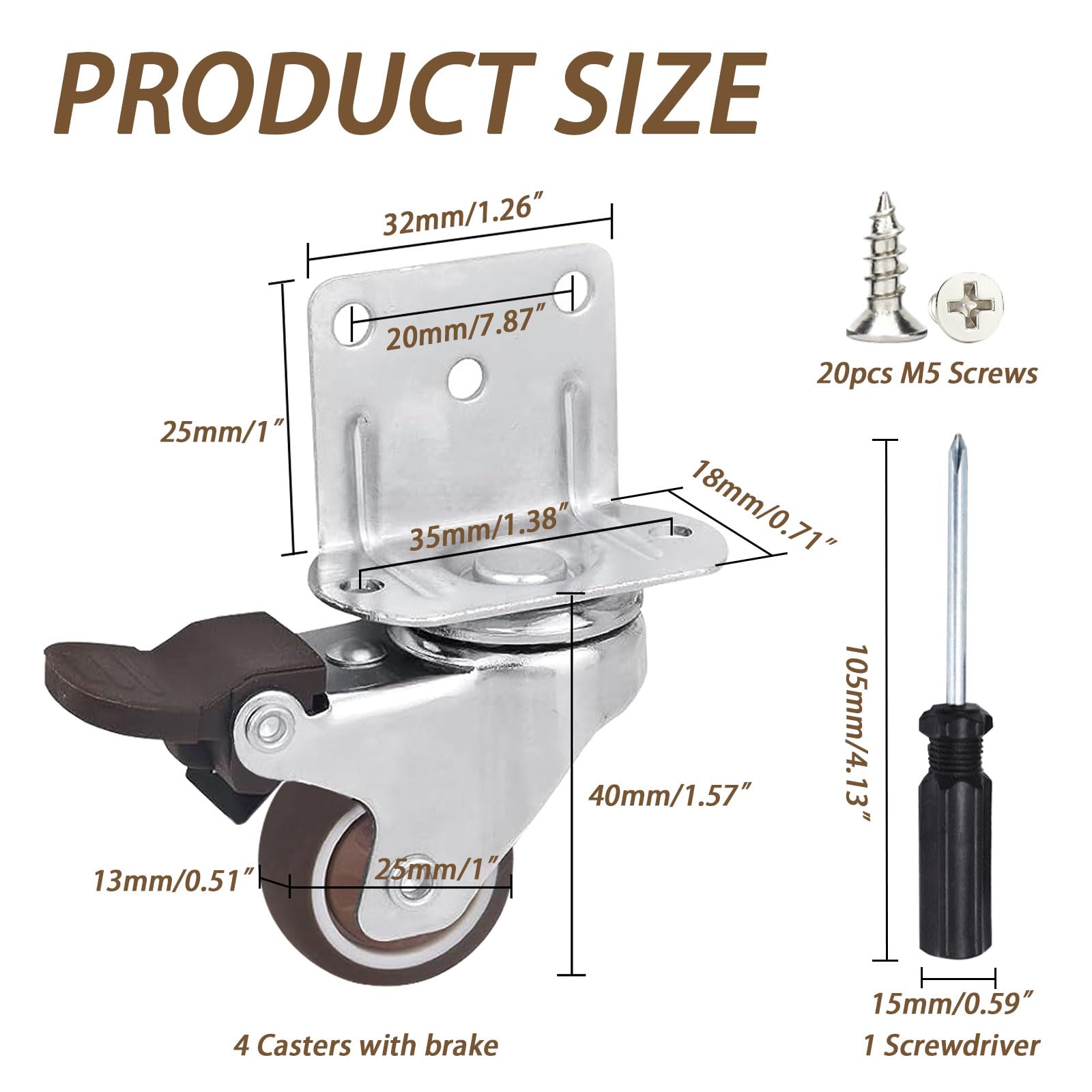Rotelle Per Mobili Con Freno - 4 Pezzi, 25mm, Piastra A L, Portata 45kg, Per Piccoli Mobili - Foto 10