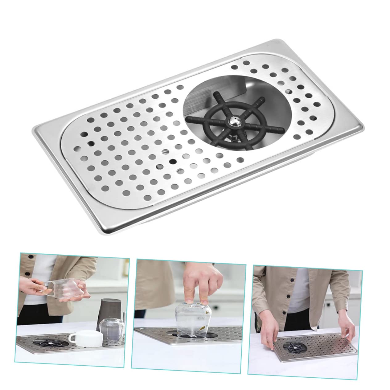 LIFKOME Lavabicchieri Per Lavello in Acciaio Inossidabile Risciacquo Bicchieri Detergente Set Per Cucina Bar E Ristoranti