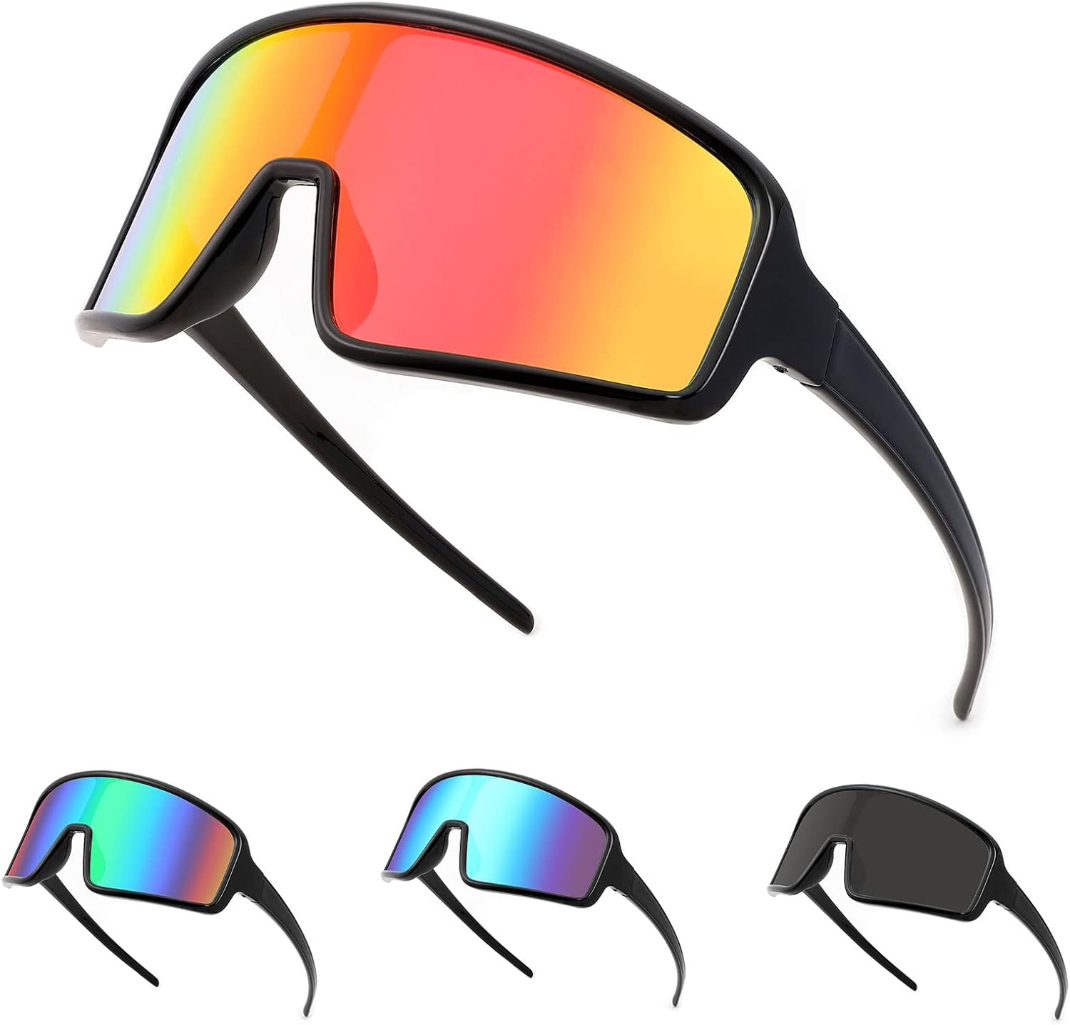 WANWAN Cycling Sunglasses with 4 Lenes for Men Women Large Frame Sport Sunglasses Baseball Golf Fishing Running - Image 2