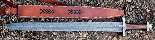 Miniatura 3 de 32 Unique Blades - Espada vikinga lista para la batalla de espiga completa de 32 pulgadas con funda de acero de Damasco personalizada (vikingo)
