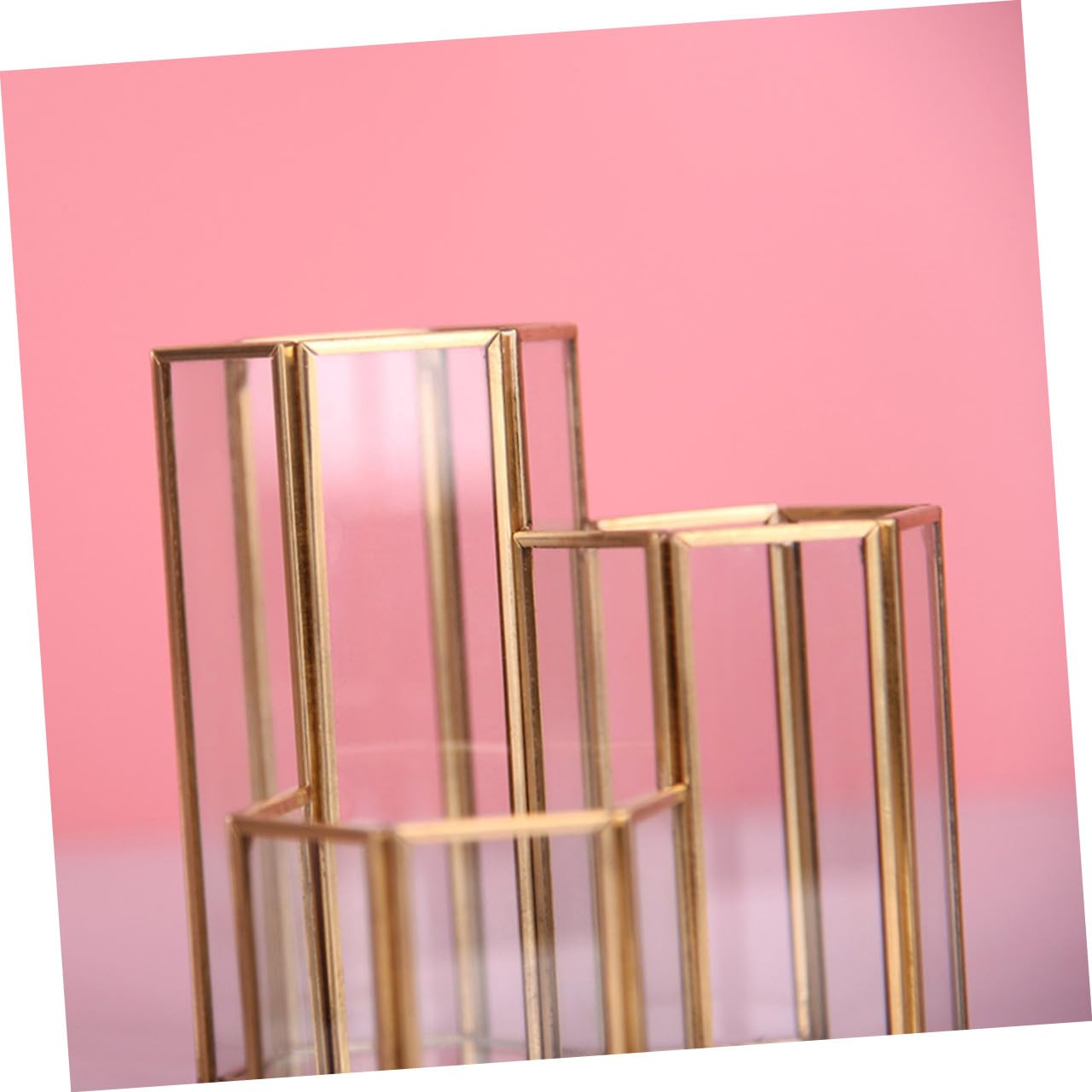HOMSFOU Sechseckiger Glas Stiftehalter in Gold für Schreibtisch
