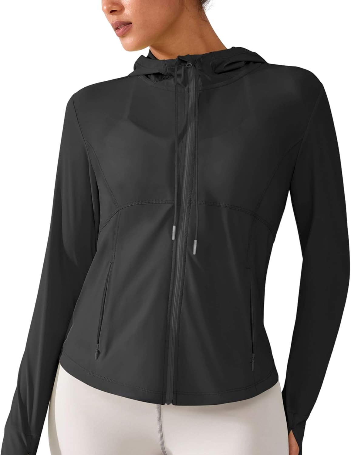 BRXL Women's UPF 50+ Sun Protection Athletic Cropped Hoodie Jacket Full Zip Lightweight Long Sleeve Shirts with Pockets