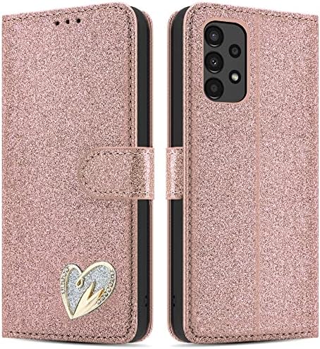 iCatchy for Samsung Galaxy A13 4G Case Gliter Wallet Book Flip Folio Stand View Cover Pouch for Samsung Galaxy A13 4G (Rose Gold)