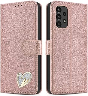 iCatchy for Samsung Galaxy A13 4G Case Gliter Wallet Book Flip Folio Stand View Cover Pouch for Samsung Galaxy A13 4G (Rose Gold)