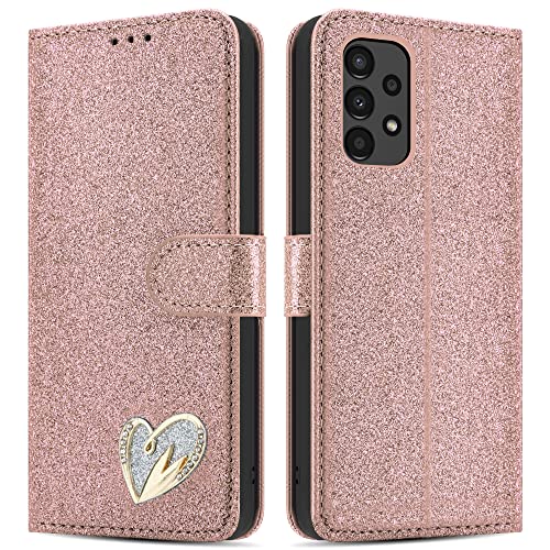 iCatchy Para Samsung Galaxy A13 4G Case Gliter Wallet Book Flip Folio Stand View Funda Funda para Samsung Galaxy A13 4G (oro rosa) Cover