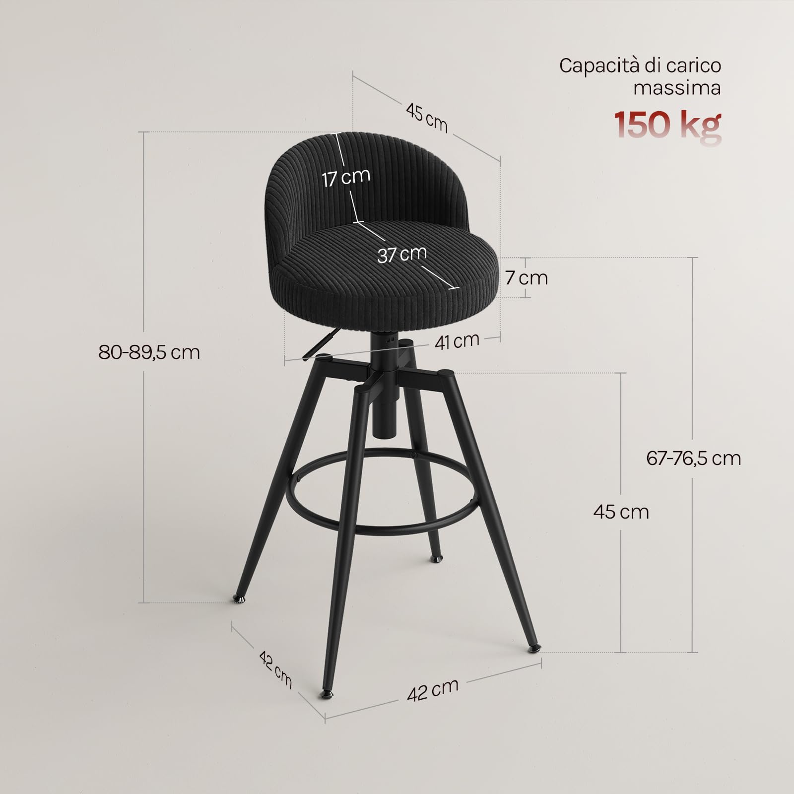 WOLTU Sgabelli Cucina Set di 2, Sedie Regolabili in Altezza, Nero