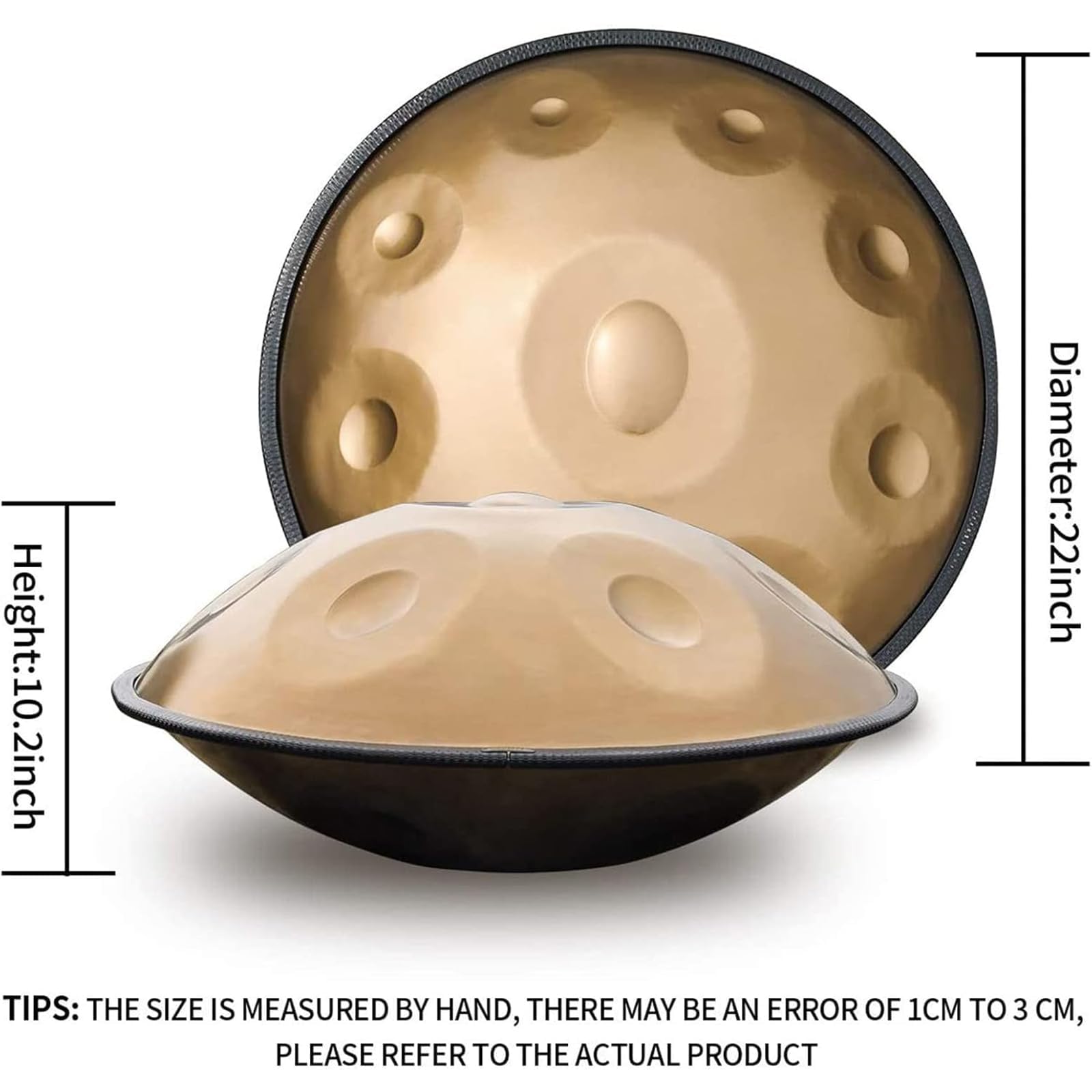 Handpan Tambour à main en acier 55,9 cm D mineur 17 notes, accordage sans limites, points de contact sensibles, parfait pour divers paramètres, y compris les spectacles de rue, les écoles (17)