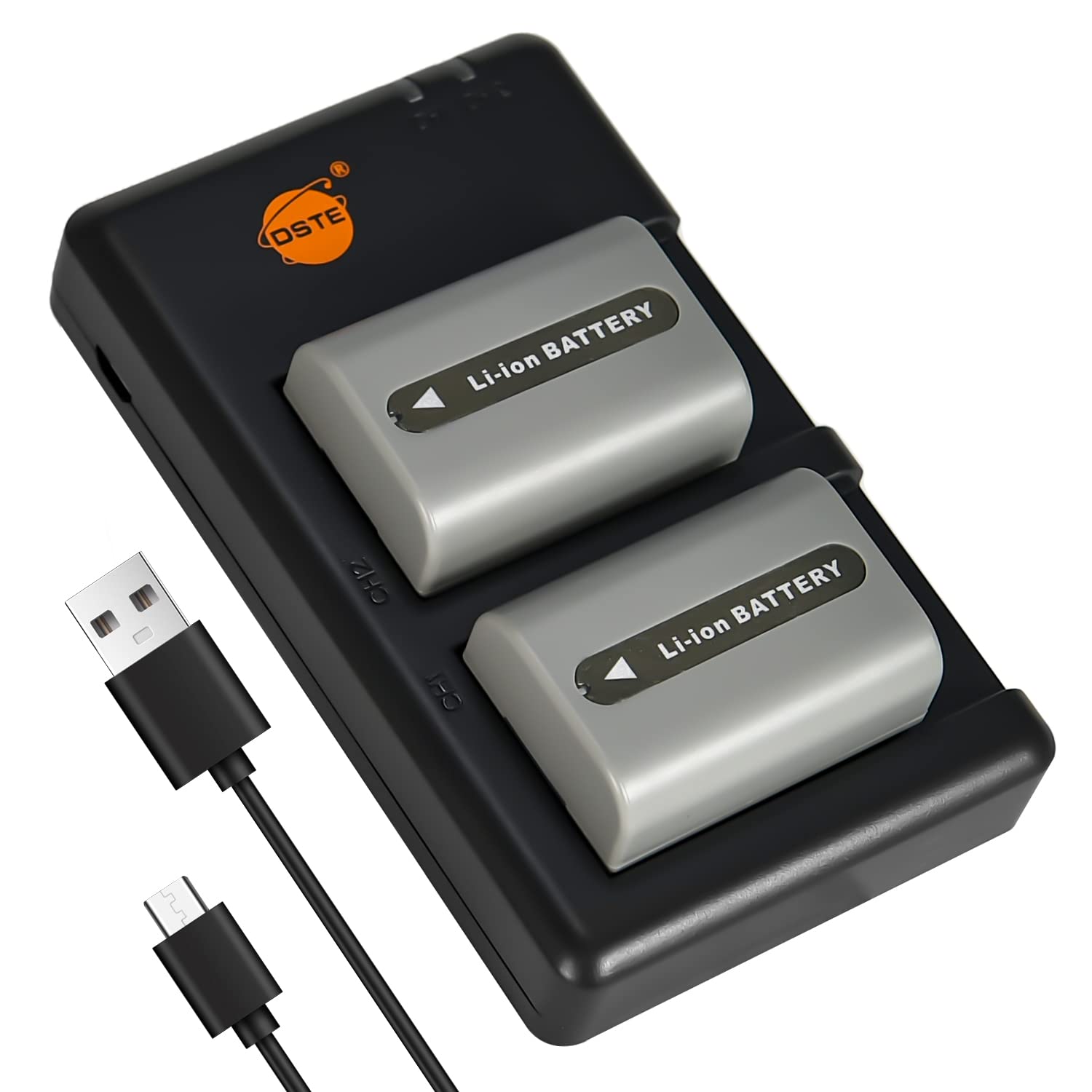 DSTE 2PCS NP-FP50 Batería Cargador Compatible para Sony NP-FP30, NP-FP60, NP-FP70, NP-FP71, DCR-DVD203, DCR-DVD203E, DCR-DVD205E, DCR-DVD304E, DCR-DVD305, DCR-DVD403