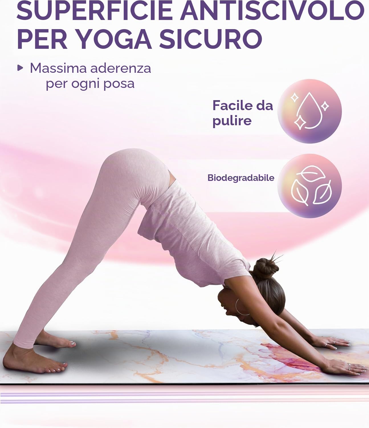 Tappetino fitness in gomma naturale ecologica e antiscivolo con design e tracolla – Tappetino da ginnastica 183 cm x 68 cm x 4 mm