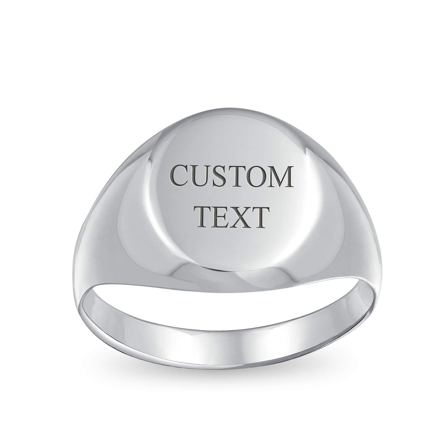 Bling Jewelry Anillo de sello ovalado grabable de plata esterlina .925 básico simple inicial para hombre mujer y adolescente con acabado pulido brillante