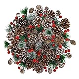 Fovths 232 Pieces Christmas Wreath Making Decoration Artificial Pine Cone Berry Set Pine Natural Pinecones Branches for Xmas Tree Ornament Home Fall Winter Christmas Party DIY