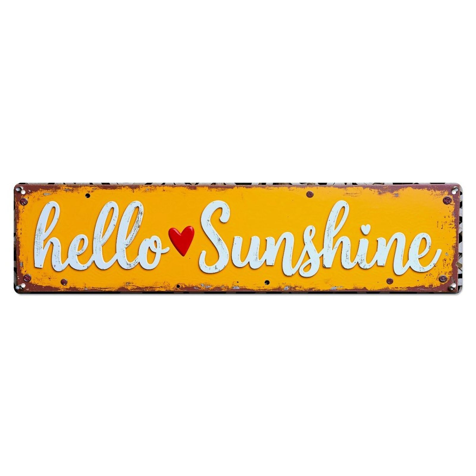 Jdyaojiesheng Vintage Hello Sunshine Heart Yellow Sign Tin Sign Retro Metal Wall Decor Metal Poster, Home Bar Garage Farmhouse Cafe Wall Art Decoration 4X16inch