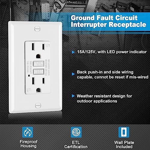 (10 Pack) Uniele 15 Amp Wr Outdoor Gfci Receptacle Outlet, Weather-Resistant Gfi, 5-20R, Ground Fault Circuit Interrupter, Etl Listed #TOP1