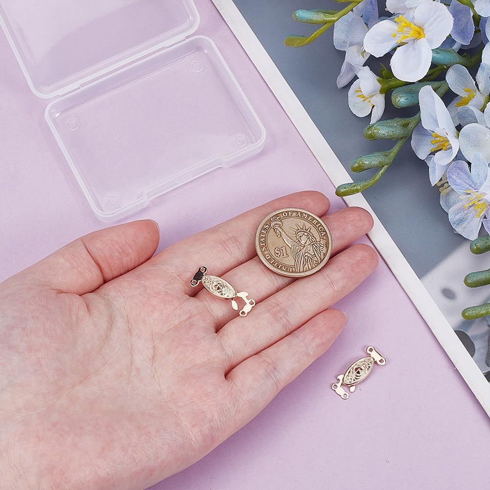 5 Pcs Real 14K Gold Plated Filigree Necklace Clasp, 2 Loop Alloy Oval Fish Hook Clasp Horse Eye Jewelry Slide Clasp Bracelet Connector for Necklace Bracelet Chain Jewelry - Image 3