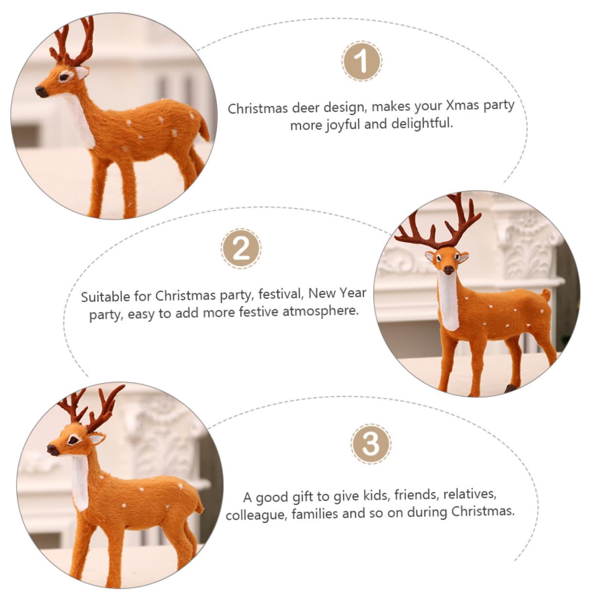 POPETPOP 3piezas Juguete de Simulación de Ciervo Navideño de Ciervo de Peluche para Adornos Navideños de Escritorio Decoración Navideña de Escritorio
