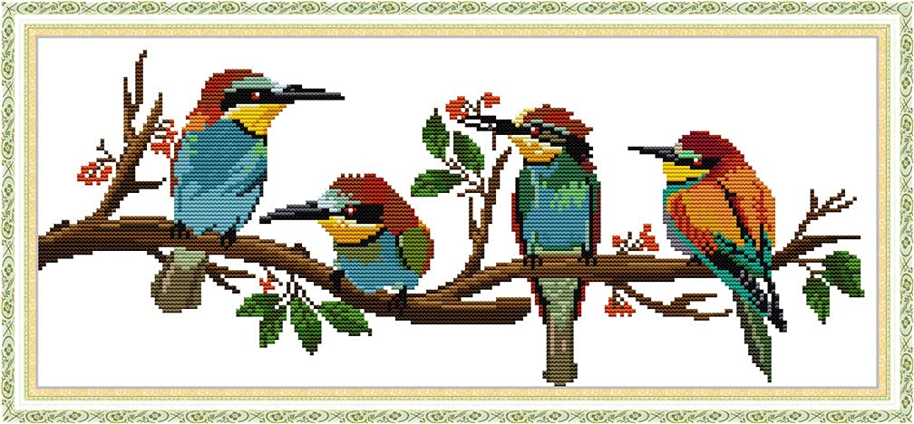 Amiiba Stamped Cross Stitch Kits, Bird on Branch DIY 11CT 23.6x10.6 inch (Bird)