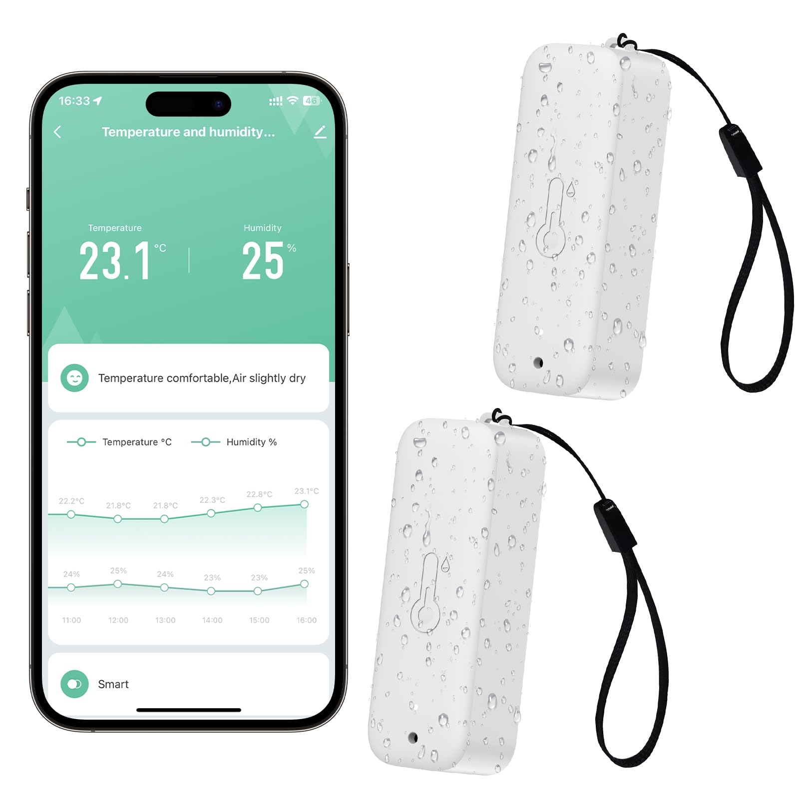 WIOONI 2Pack WLAN Thermometer Hygrometer, WiFi Temperatursensor mit App, Tuya/Smart Life Kompatibel, Temperatur Feuchtigkeit Sensor für Gewächshaus, Kühlschrank, Babyzimmer, Keller
