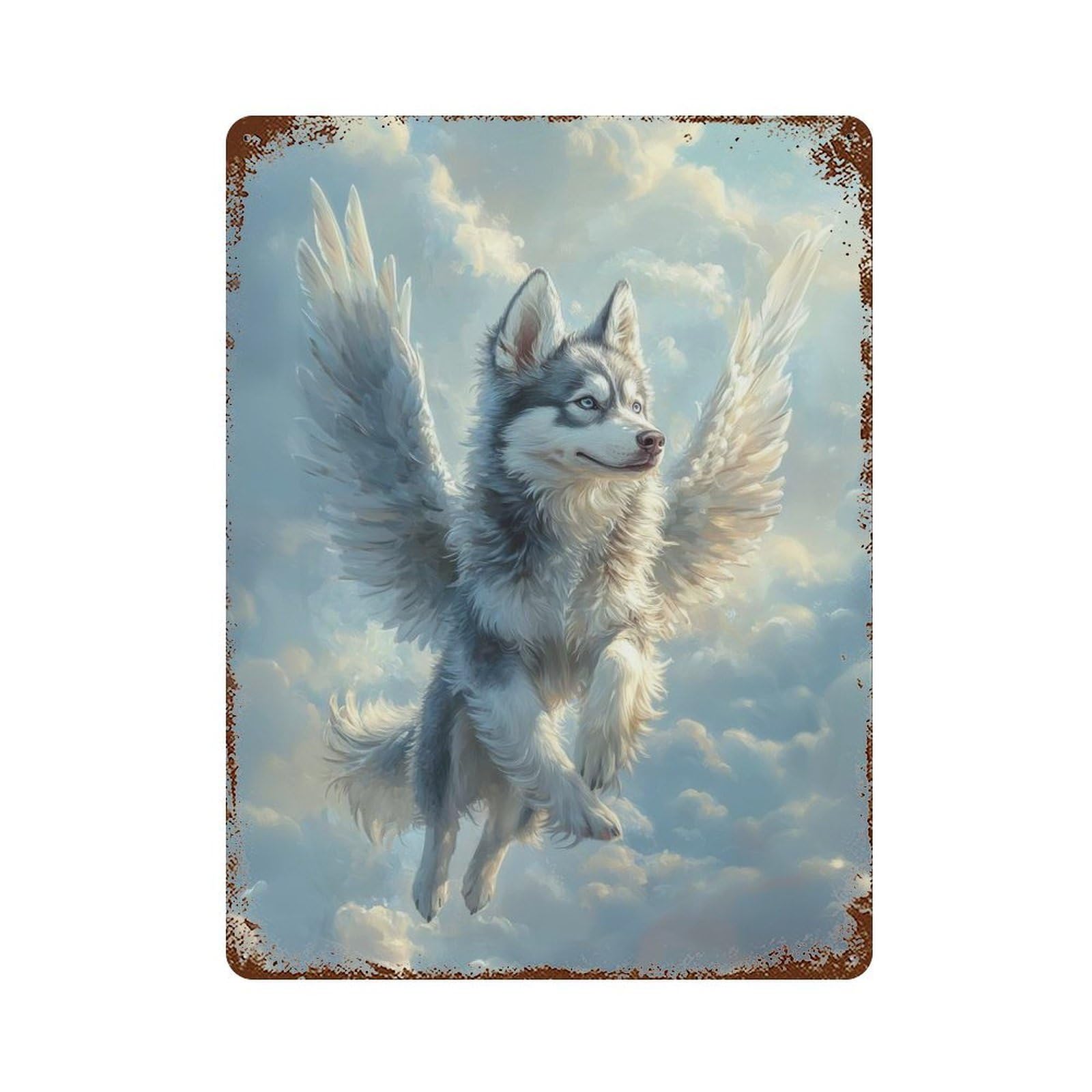 Husky with Angel Wings Majestic Pet TributeFlying Husky with Wings Vintage Rust Metal Sign 15.7"x11.8", Farmhouse Wall Decor for Garage, Pub Or Kitchen
