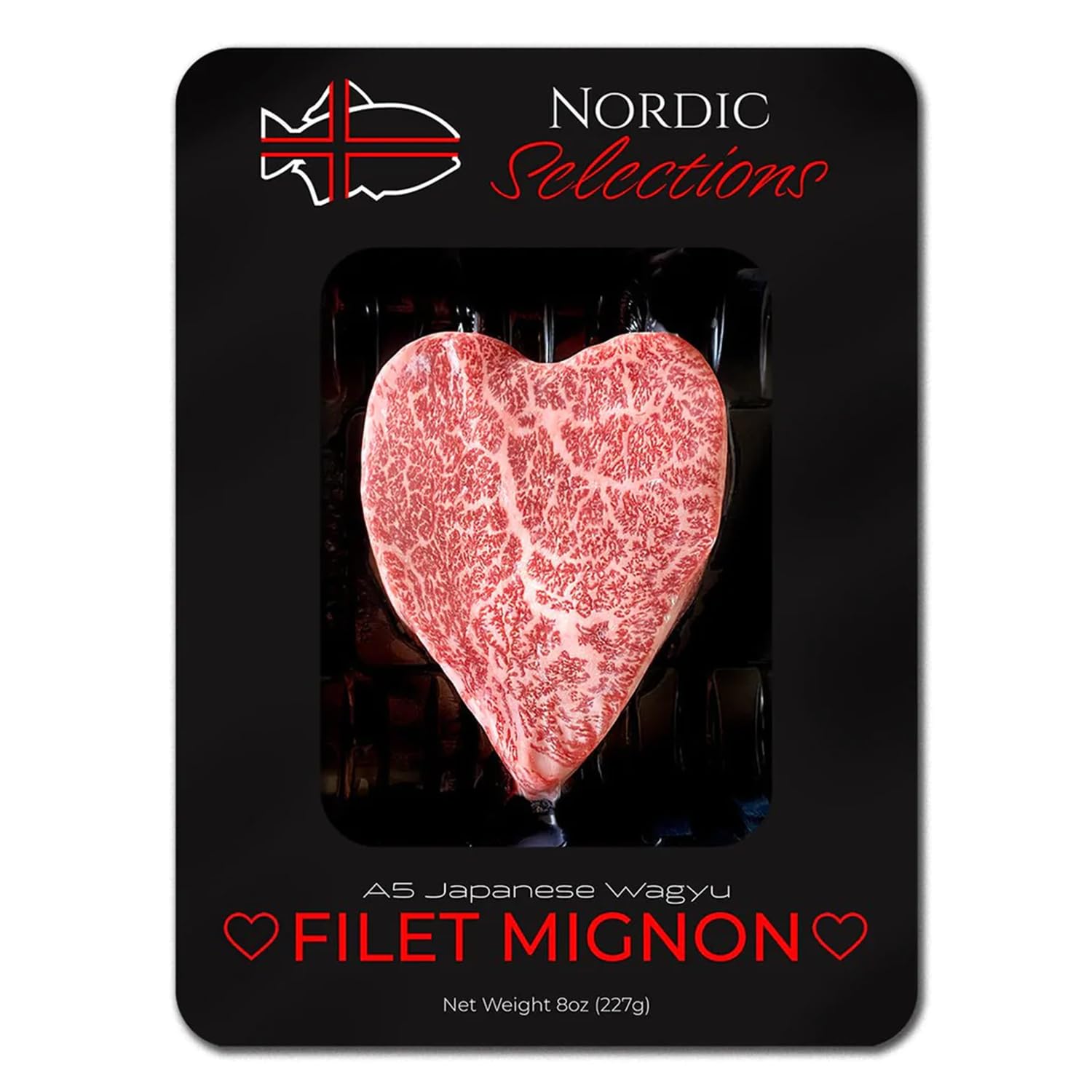 Nordic Catch 8oz Grade A5 Japanese Wagyu Filet Mignon Steak Without Bone, Always Fresh Thick Cut, Skin-Packed 100% Authentic A5 Wagyu Steak from Kagoshima Reserve - Great Gift, Ships Overnight Valentine's Cut