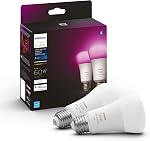 Philips Hue White and Colour Ambiance 9.5W Equivalent 60W A19 Base E26 LED Smart Bulb, Dimmable, Bluetooth & Zigbee Compatible, Voice Activated with Alexa & Google Assistant, 2-Pack