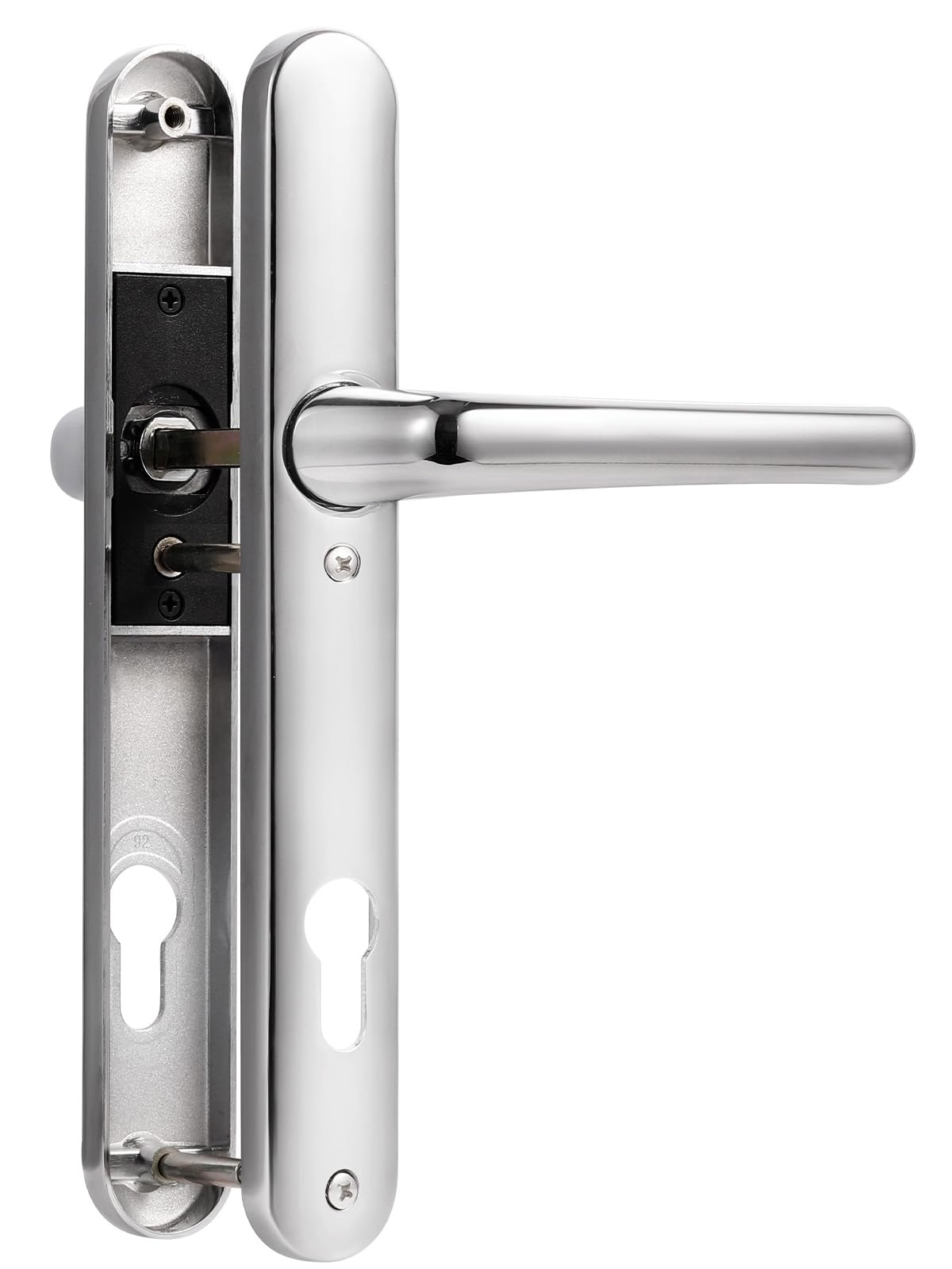 SORWDUERM Polished Chrome Door Handles Set 92mm PZ Centres 122mm Screw Hole Distance 220mm Backplate Length Replacement Door Lever for UPVC Composite Timber Door Zinc Alloy