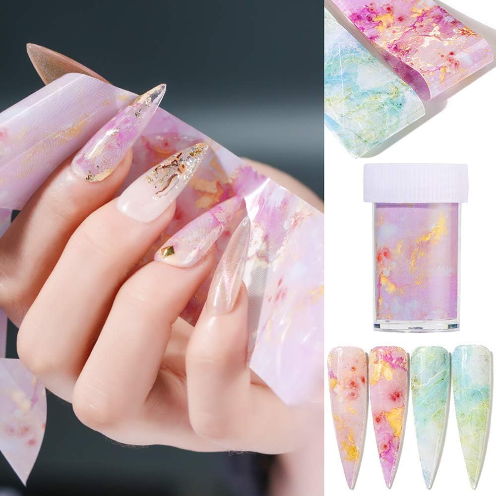 Marble Nail Foil Transfer Sticker, 4 Boxes Marble Nail Art Stickers Colorful Nail Foils Decals for Women Fingernails Toenails Manicure Nail Art Designs Decorations