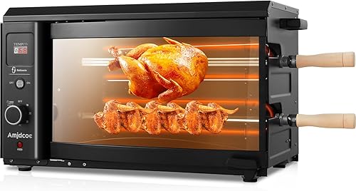 Miniatura 8 de Parrilla eléctrica para interiores con brochetas de rotación automática, horno asador de 31 cuartos de galón sin humo con temporizador para barbacoa