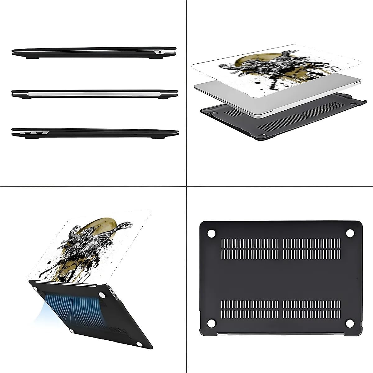 for MacBook Air 13 Inch Case, Black Case Five Dinosaurs On The Moon Pattern 2011-2017 Version of A1466/A1369 Plastic Hard Shell Black Computer Case
