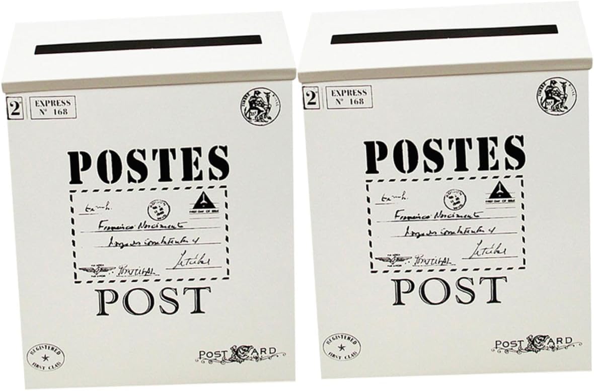 Vintage Iron Wall Mount Mailbox Set of 2, Retro Outdoor Wall Mounted Post Boxes for Home, White Letter Boxes with Large Letters, Sturdy Metal Mail Organizer for Porch and Garden