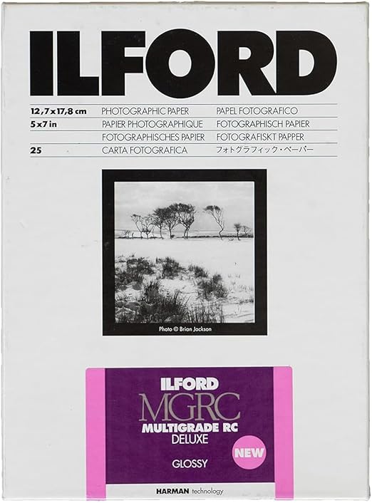 Ilford Multigrade V RC Deluxe Glossy Surface Black & White Photo Paper, 190gsm, 5x7, 100 Sheets