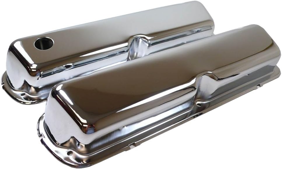 Steel Valve Covers Fits 1986–95 Ford 302 5.0L Fox‑Body Mustang – Smooth – 1 Hole & 1 No‑Hole – Chrome