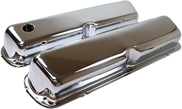 Steel Valve Covers Fits 198695 Ford 302 5.0L FoxBody Mustang Smooth 1 Hole & 1 NoHole Chrome