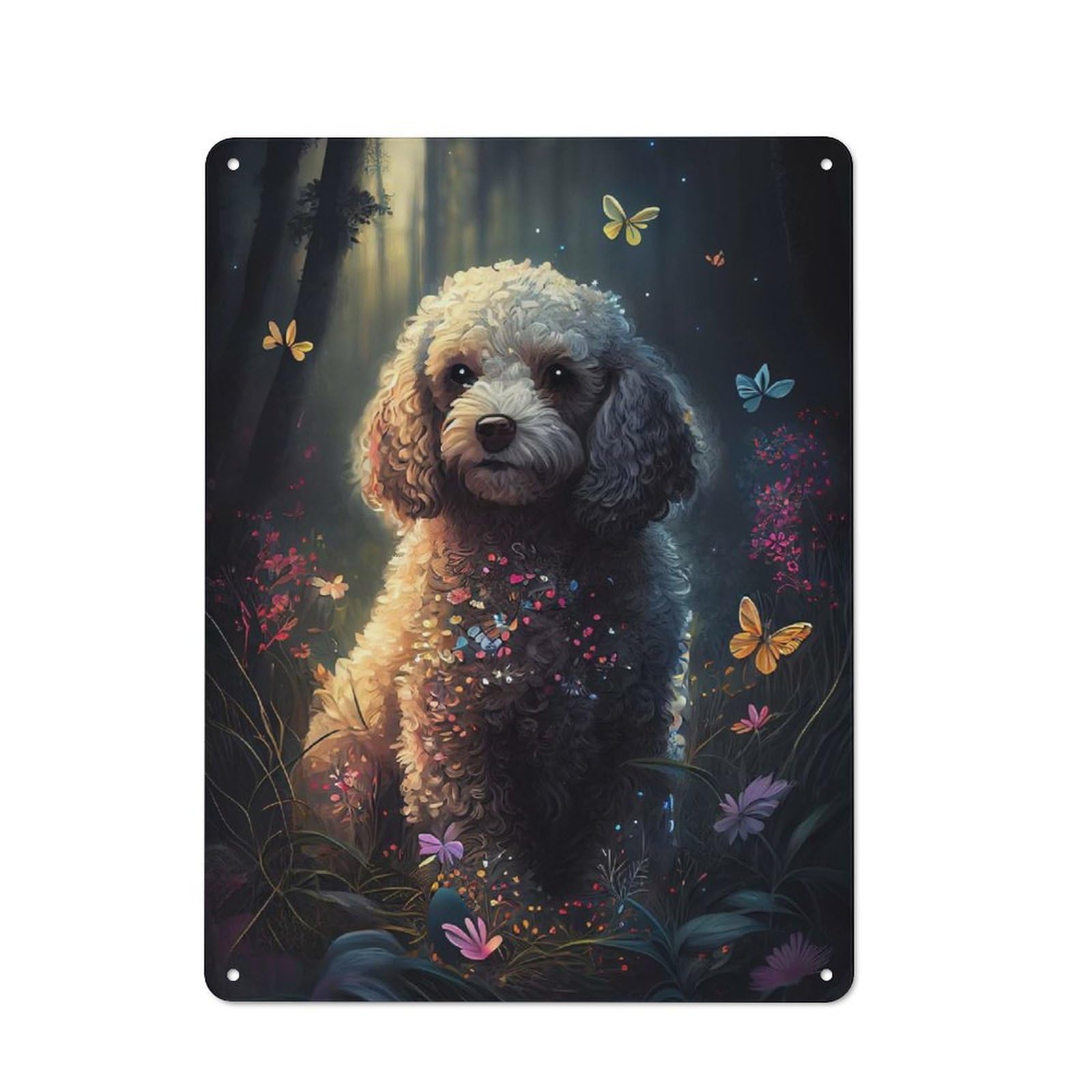Junmoney Poodle Butterfly Printed Metal Sign 40X30cm For Café Or Restaurant, For Hospitality Interior Collectors