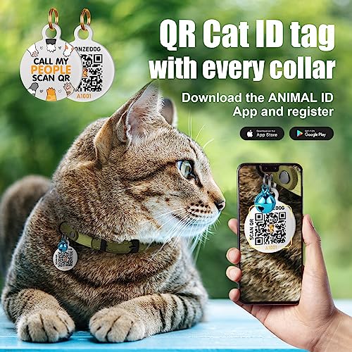 Bronzedog Cat Collar With Bell Kitten Rolled Leather Collars Safety Qr Id Name Tag (8" - 10", Mustard Yellow) #TOP2